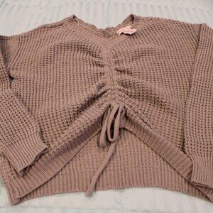 Sincerely Jules Tie-Front Ruched Green Long Sleeve Knit Sweater Size XS